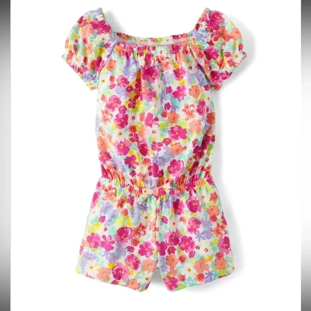 The Children’s Place girls floral romper pink glow size 12-18 months